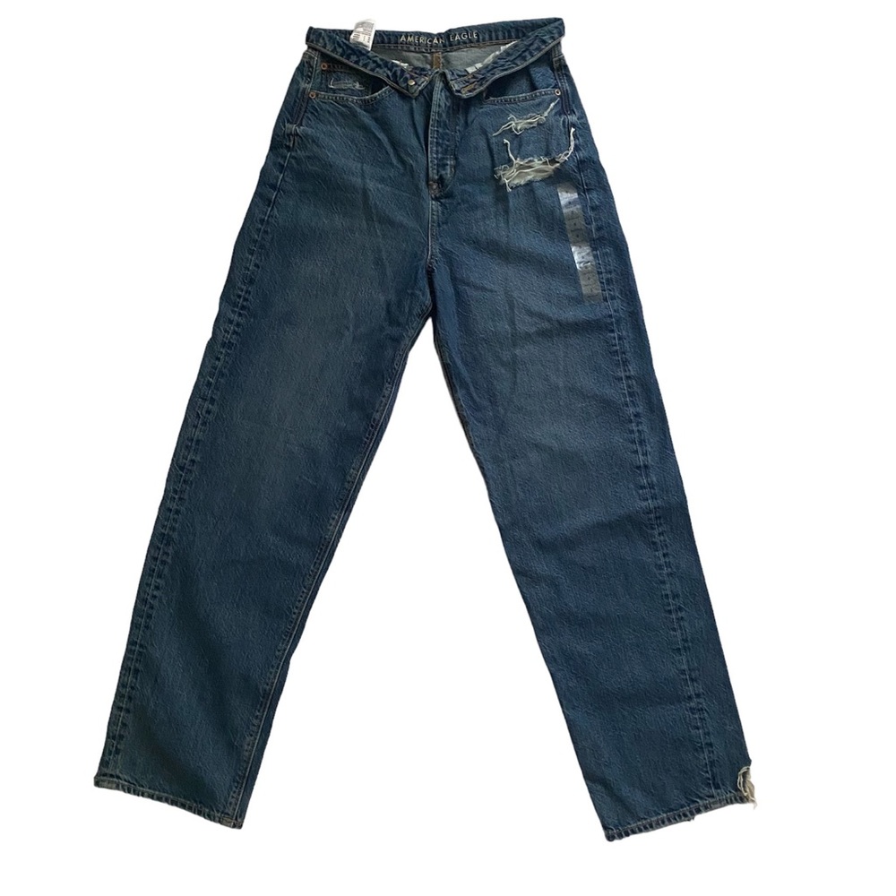 American Eagle Women's Foldover Waist High Rise Baggy Jeans NWT  size 8 regular